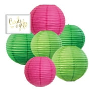 Pink, Emerald Green, Kiwi Green Watermelon Hanging Paper Lanterns Decorative Kit, 6ct, Includes Free Gifts Table Party Sign