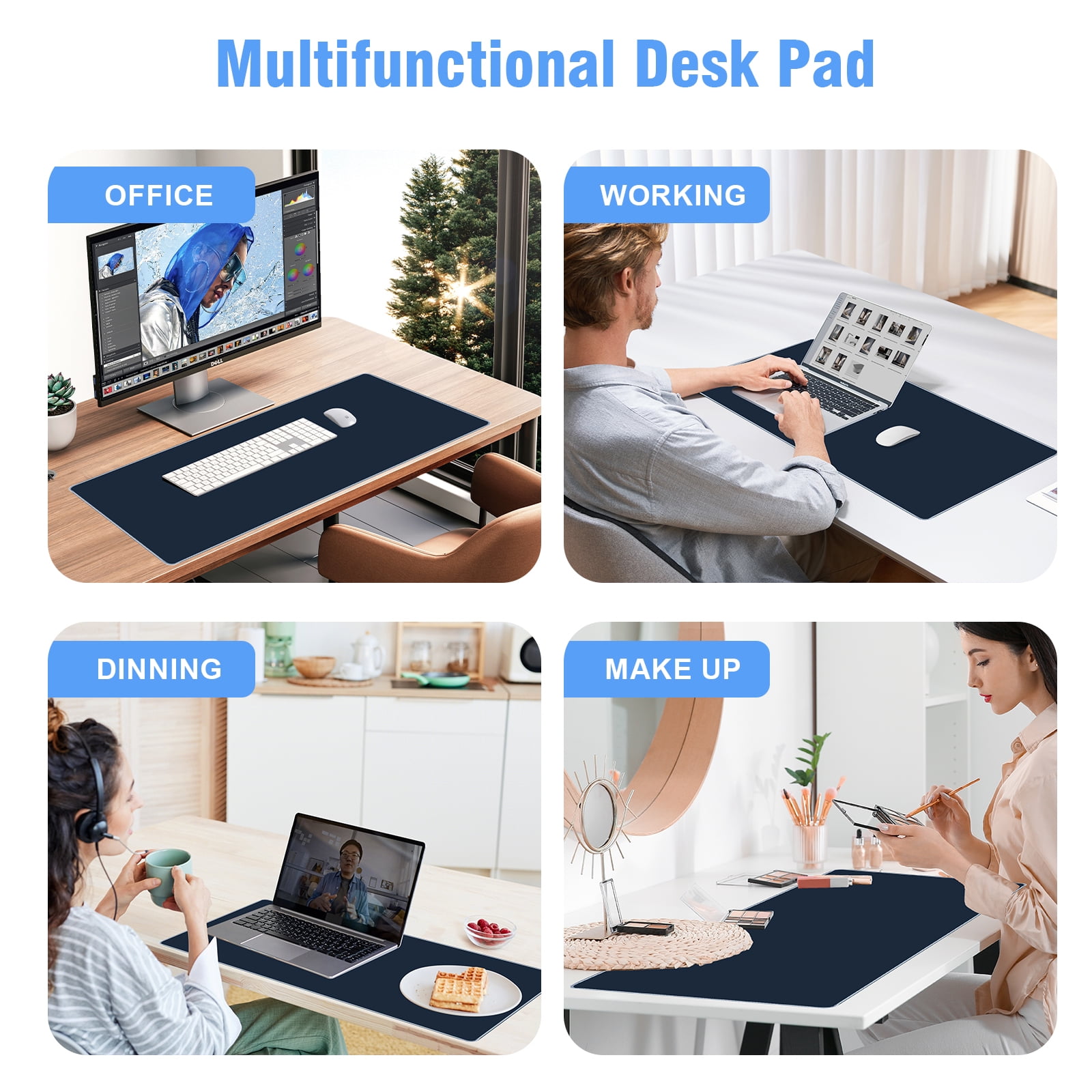 Winsing Premium Office Desk Pad, Large Non-Slip Mouse Pad with Comfort Support for Home and Office, 35.4"x15.7",Navy  blue.