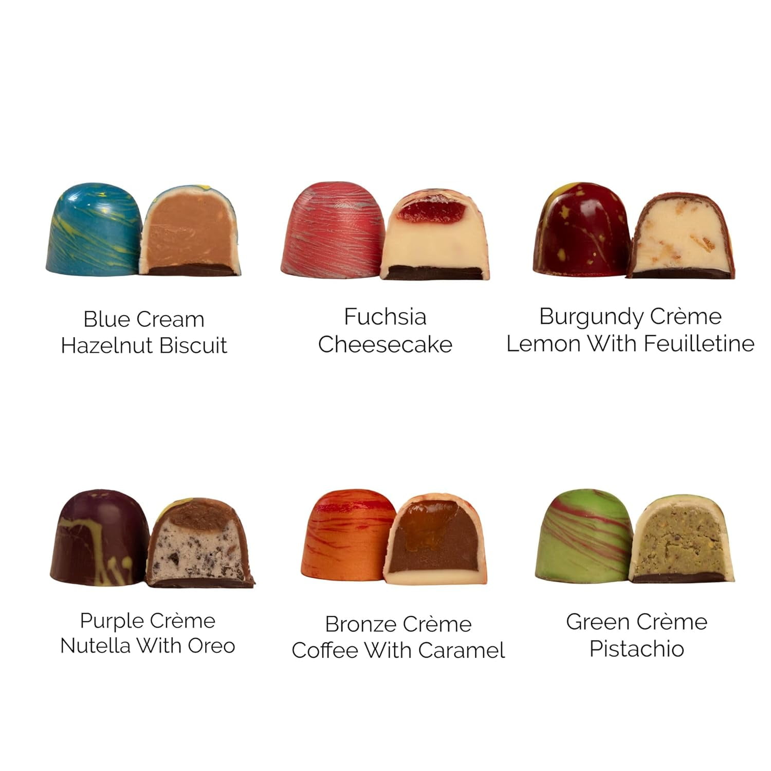 OMNIYA Delicacy Chocolate Galaxy Bonbon Artisan Filled Caramel Green Crème Pistachio 20 Count Mini
