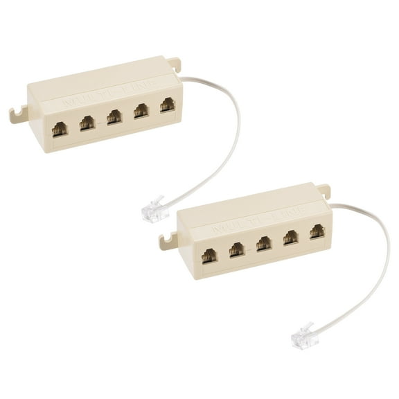 Uxcell Phone Jack Splitter 6P4C 5 Way Socket Adapter Telephone Line Splitter with Telephone Extension Cord 2 Pack