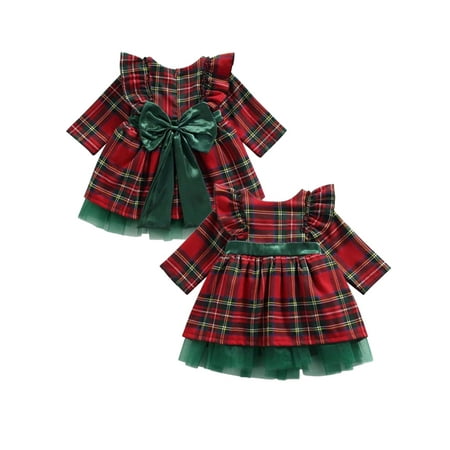 

SYNPOS 0-5T Todder Baby Girl Christmas Dress Red Plaids Big Bowknot Tutu Ball Gown