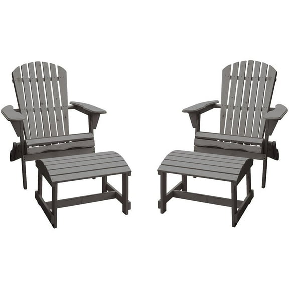 W Unlimited Oceanic 4 Piece Wooden Adirondack Chair and Ottoman Set in Gray