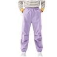 thumbnail image 2 of Riecok Cargo Pants for Boys Elastic Waist Casual Jogging Trousers Bottom with Pockets Solid Color Pull on Pants Purple 5 Years, 2 of 4