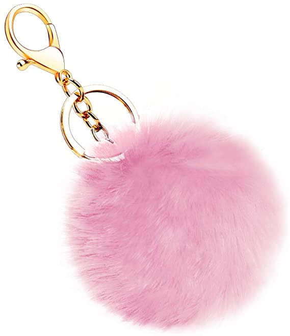 Women's Fur Keyring Bag Accessory 10cm BIG Fluffy Pompom Imitation Fur Charm Red 