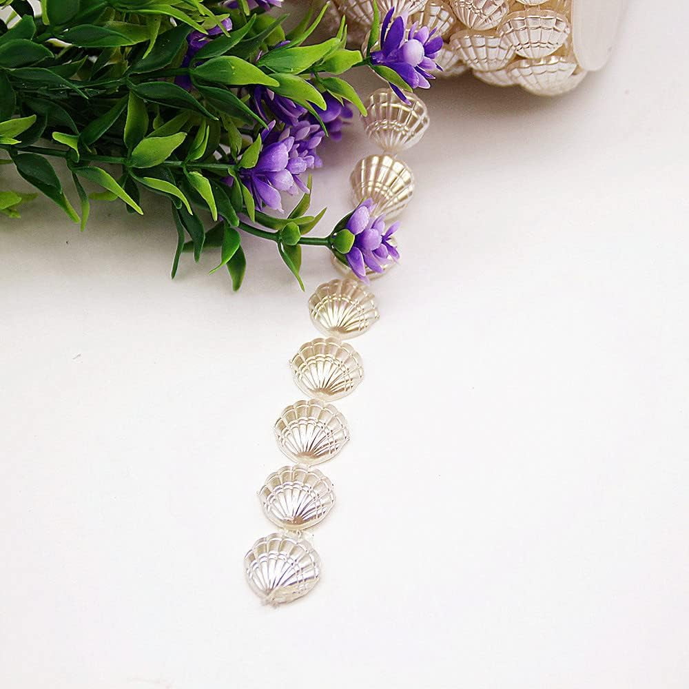 30 Feet 17mm Sea Shell Seashells Shell Ivory Faux Pearl Beads Garland Pearl Bead Roll Strand and Fishing Line Artificial Pearls String Beads Chain Garland Flowers Wedding Christmas Tree Decoration