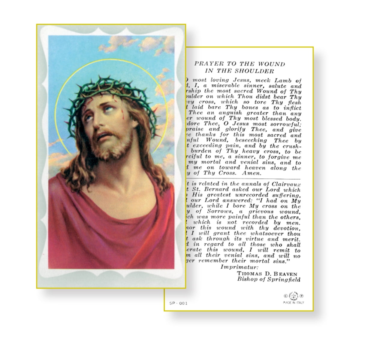 Prayer To Wound On The Shoulder Holy Card | Paper Holy Prayer Card with  Gold Edges | Pack of 100 | Blank Back | Jesus | 2" x 4" - Walmart.com