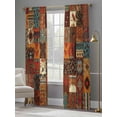 thumbnail image 4 of Boho Vintage Sheer Curtains 84 Inch Length 2 Panels Set, Brown Ethnic Middle Century Geometric Voile Window Treatment Rod Pocket Curtains Sheers Drapes for Bedroom/Living Room/Kitchen 52"x84"x2, 4 of 7