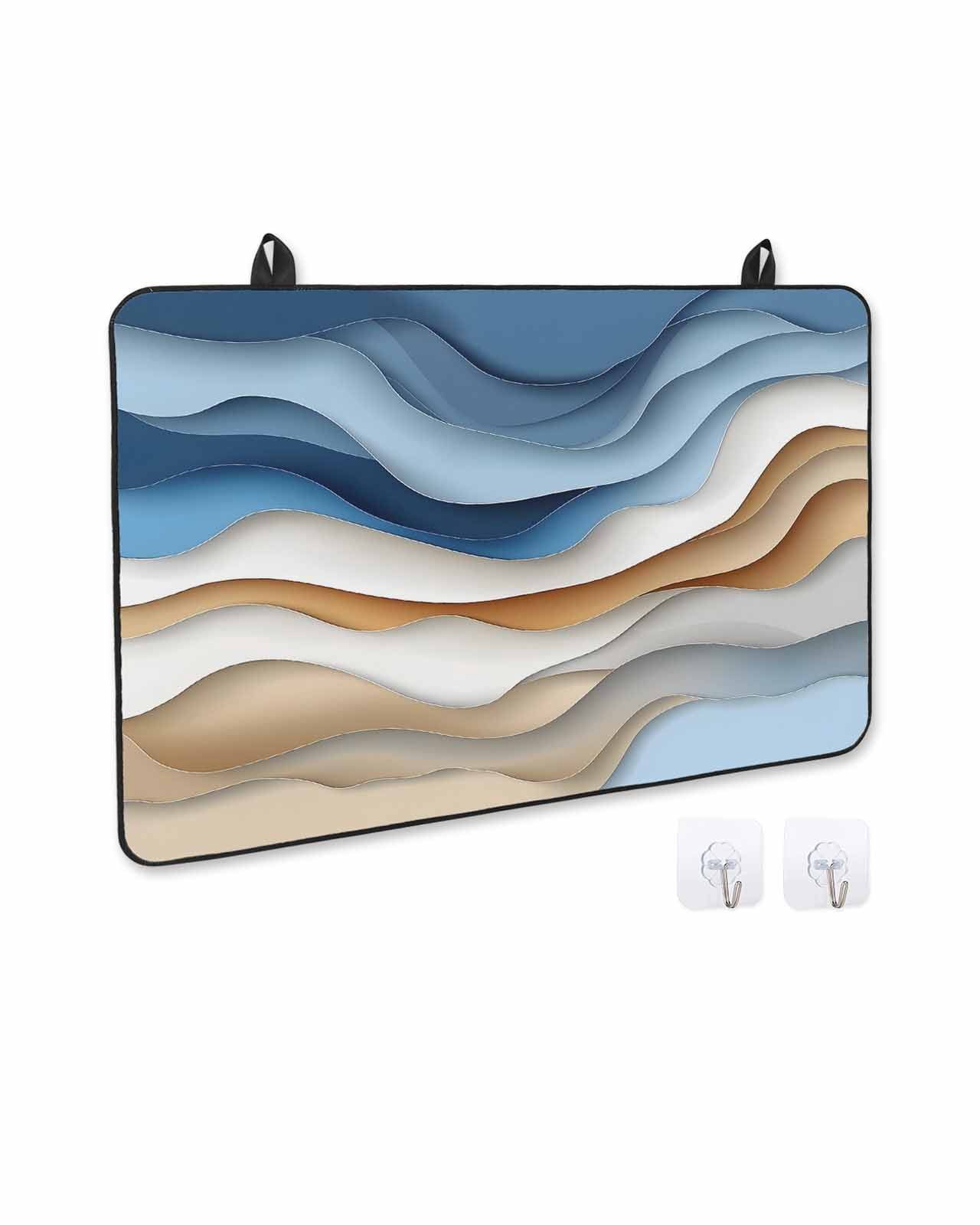 nqOlkjepod Large Induction Cooktop Protector Mat 24"x21", Blue Beige Moire Stove Top Covers for Electric Stove, Modern Abstract Art Decorative Stove Burner Cover Mats, Glass Top Stove Cover