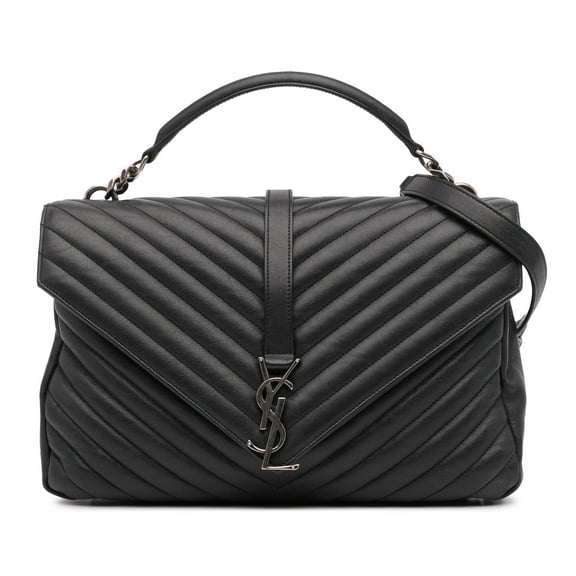 Pre-Owned Authenticated Saint Laurent Satchel Sheepskin Leather Black Women (Good)