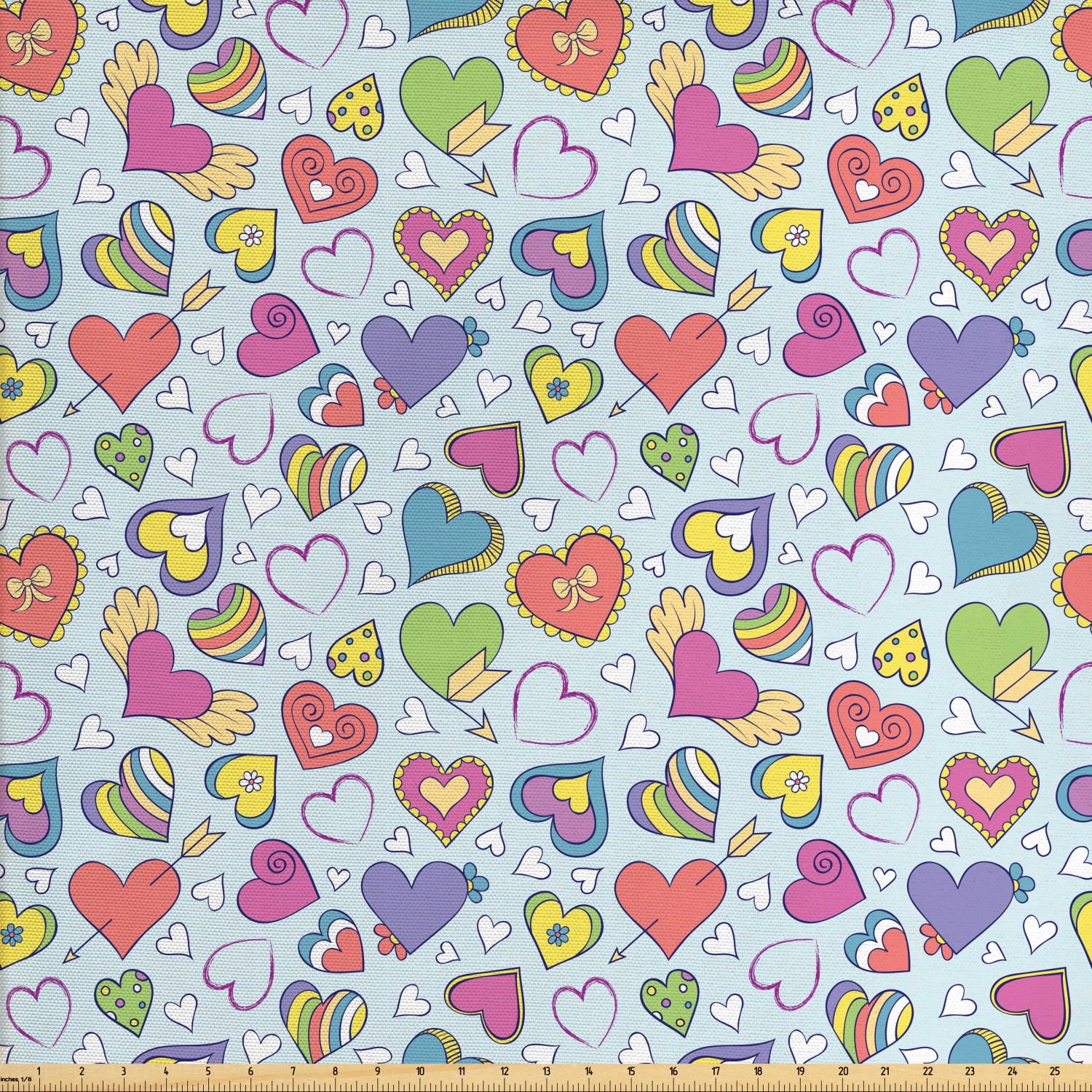 Valentines Fabric by The Yard, Various Kinds of Hand Drawn Style