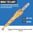 thumbnail image 3 of NEIKO 10603A Step Drill Bit, 6 Steps 3/16" to 1/2" Spiral High Speed Steel, Titanium Nitride Coated, 1/4" Tri Flat Step Bits for Steel, Metal, Wood, Plastic, Unibit Cone Drill Bits, Two Flute, 3 of 7