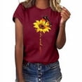thumbnail image 4 of Blouse Été Manches Courtes T-shirt Imprimé Blouse Femmes Blouse Tournesol Été Femmes Tournesol Imprimé Col Rond Top, Vin Rouge, L, 4 of 5