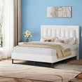 thumbnail image 3 of 4 EVER WINNER Full Bed Frame with Headboard, Bed Frame Full Size with Wooden Slats Support, Diamond Vertical Stripe Design, Mattress Foundation, No Box Spring Needed, White, 3 of 7