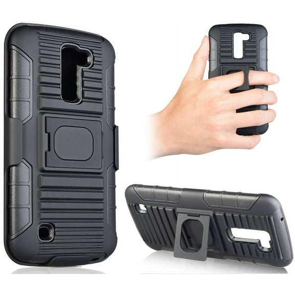 NAKEDCELLPHONE BLACK GRIP RING CASE   BELT CLIP HOLSTER STAND FOR LG K10 AND LG PREMIER (L62C, K420N, L62VL, L61AL)