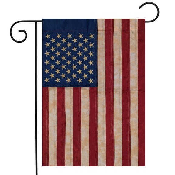 Briarwood Lane Tea Stained Embroidered American Flag Garden Flag