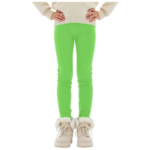 Zanarzt Winter Girls Fleece Lined Leggings Girls Pants Comfortable Fleece Warm Bottoming Casual Fashion Solid Color Fleece Leggings Green,13-14 Years
