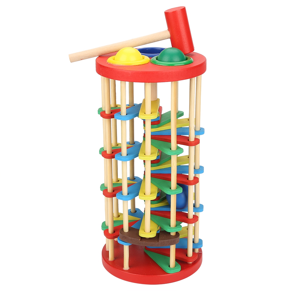 Kritne Preschool Toy, Colorful Wooden Knock Ball Ladder Toy