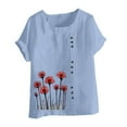 thumbnail image 4 of QUNYINEY Women's Tops Short Sleeve Floral Casual Crew Neck Shirts Linen Loose Pullover Button Tops, 4 of 4