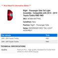 thumbnail image 2 of Right - Passenger Side Tail Light Assembly - Compatible with 2014 - 2019 Toyota Tundra RWD 4WD 2015 2016 2017 2018 2020 2021, 2 of 2