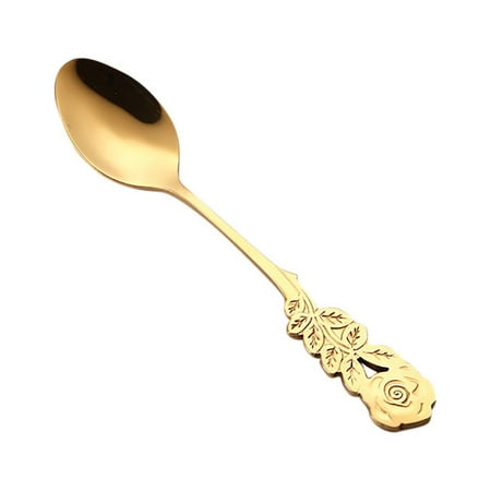 

Prolriy Tableware Stainless Steel Flower Spoon Coffee Tea Spork Flatware Dessert Salad Tool Gold