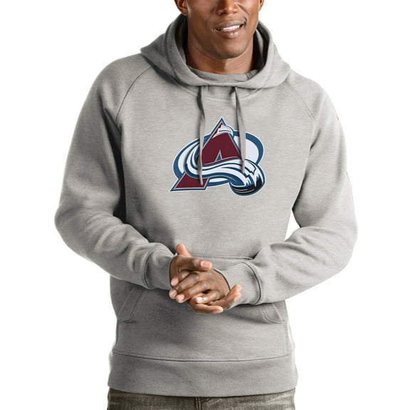 Men's Antigua Heathered Gray Colorado Avalanche Logo Victory Pullover Hoodie