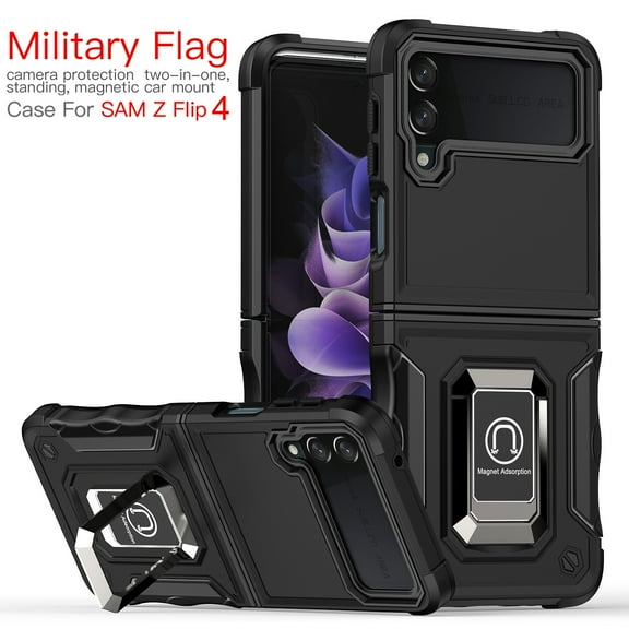 New Designed for Samsung Galaxy Z Flip 4 Case, Heavy Duty Shockproof Protective Stand Case Hybrid Rugged Umper Rubber Protective Cover for Samsung Flip 4 5G 2022