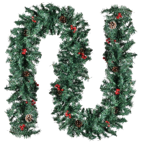 Coolmade 9ft Artificial Christmas Garland with Pine Cones and Red Berries,for The Best Xmas Decoration
