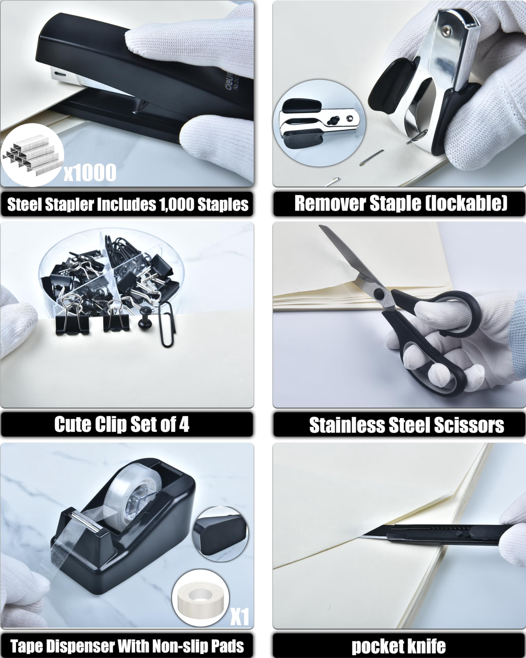 Black Desk Accessories  24pcs Office Supplies And Organizers With Tape Dispenser Stapler Staple Remover Ect Gift Box Packaging