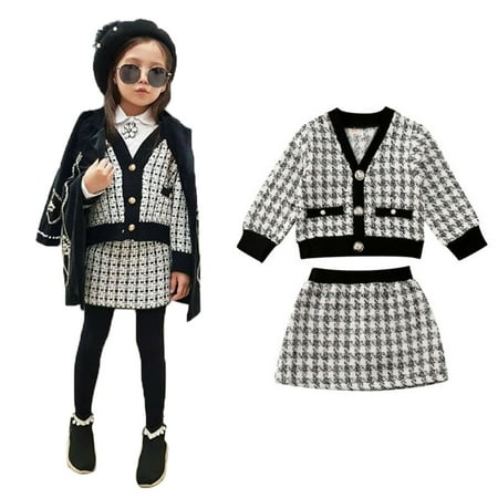 

Musuos Baby Autumn Outfits Plaid Long-Sleeves Single-Breasted Blouse + Short Skirt