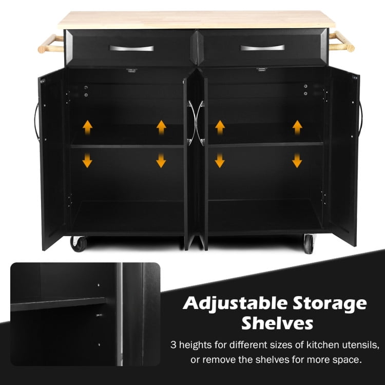 Finihen Rolling Storage Cabinet Cart, Kitchen Island Cart, Wood Top Rolling Kitchen Trolley Island Cart Storage Cabinet, for Kitchen, Dining Room, Black Finihen Rolling Storage Cabinet Cart, Kitchen Island Cart, Wood Top Rolling Kitchen Trolley Island Cart Storage Cabinet, for Kitchen, Dining Room, Black