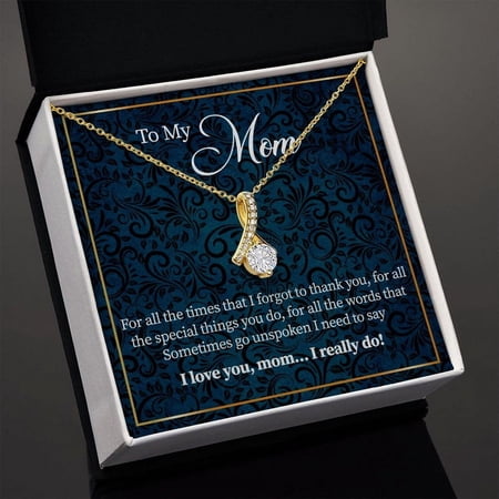 Alluring Beauty Necklace for Mom, Message card, Blue Flower Pattern, Mother's Day Gift, To My Mom From Daughter, Son, White Alluring Necklace