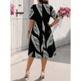 thumbnail image 2 of Mengpipi Women's Dresses Summer Short Sleeve Round Neck Pocketed Loose Leaf Print Casual Gown 1X-4X, 2 of 9