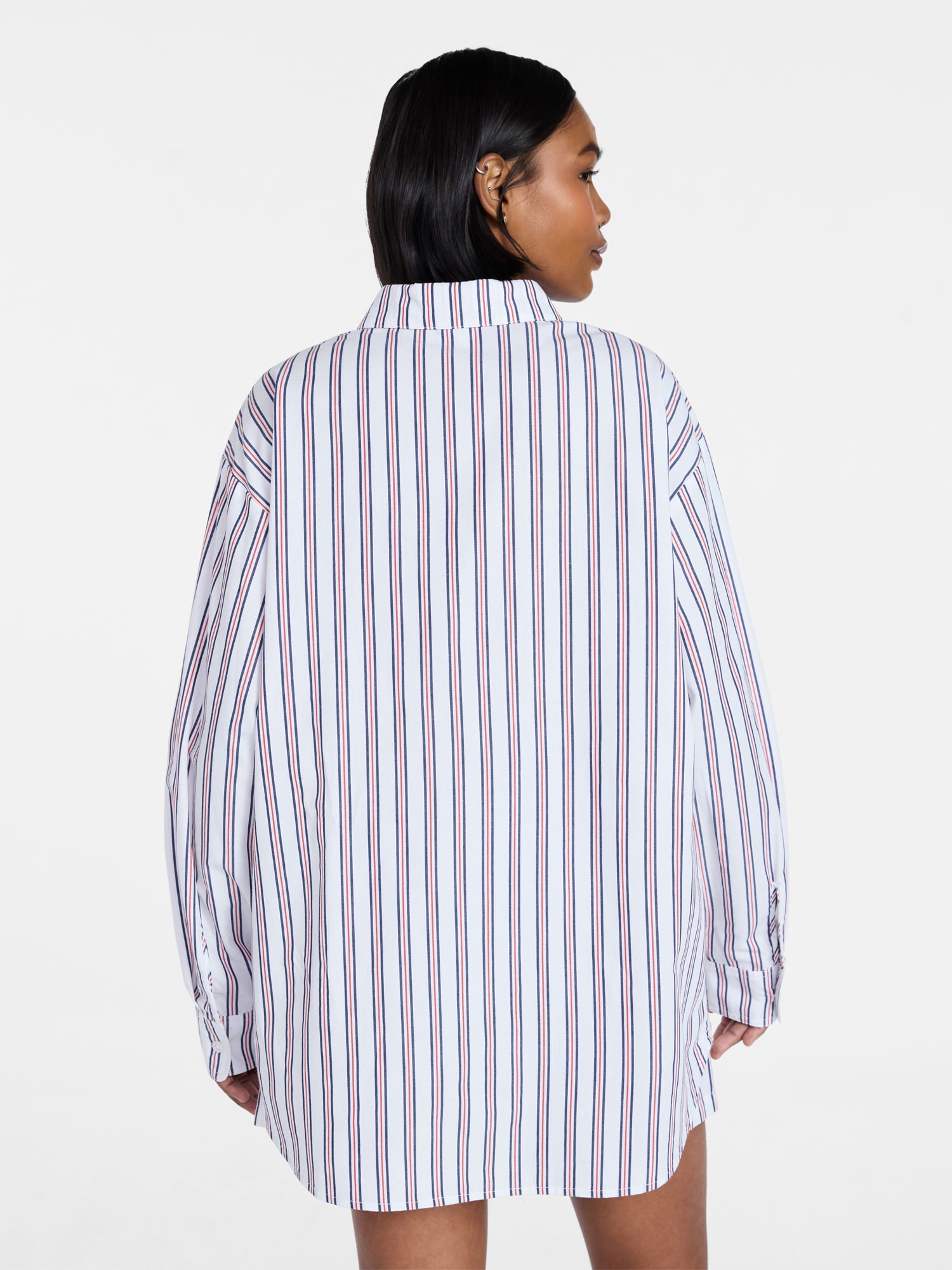 No Boundaries Sleepwear Button Shirt with Long Sleeves, Women's XS-XXL