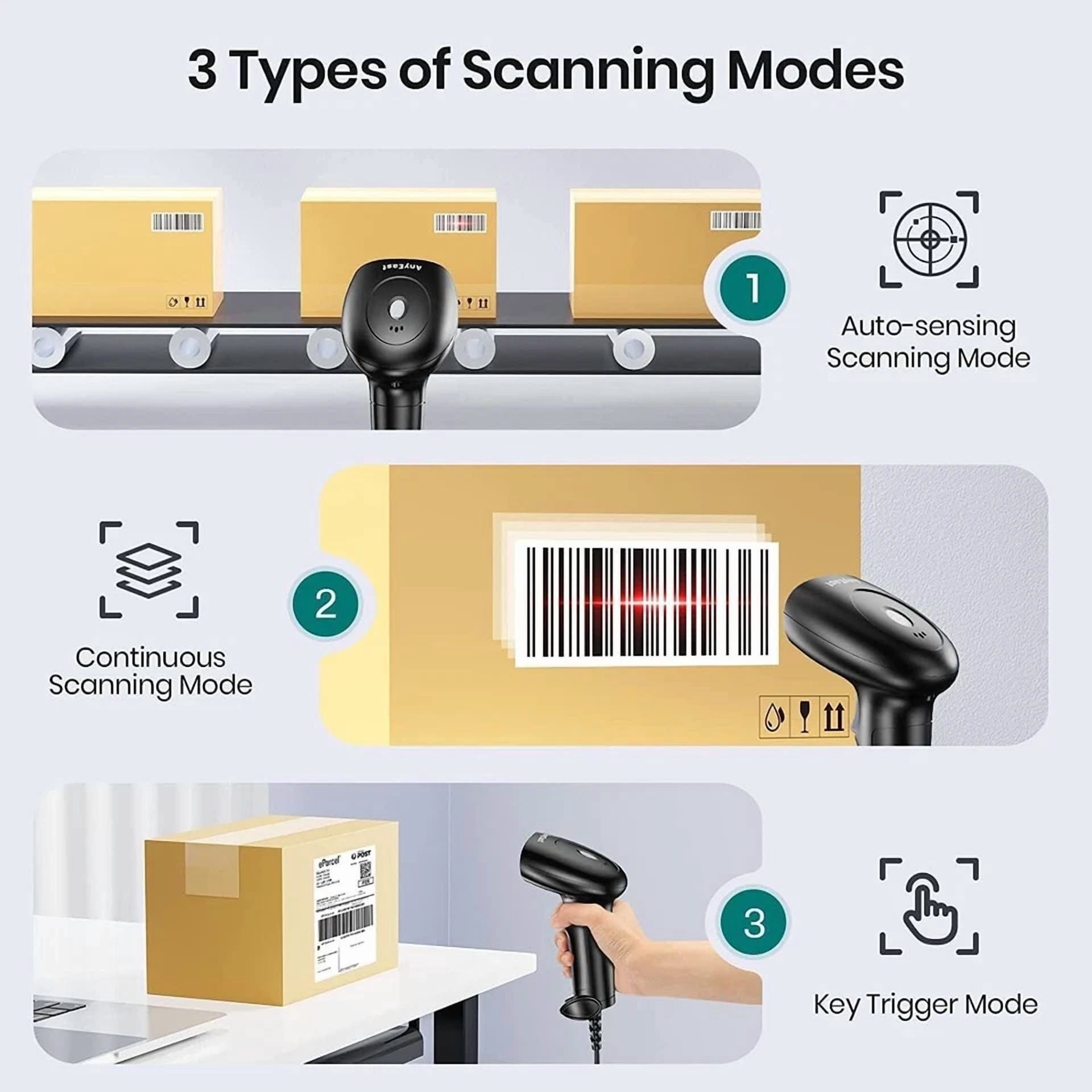 CRESTIN- Anyeast Barcode Scanner W/Stand 2D 1D Qr Code Usb Wired Automatic 3Moudles Pos
