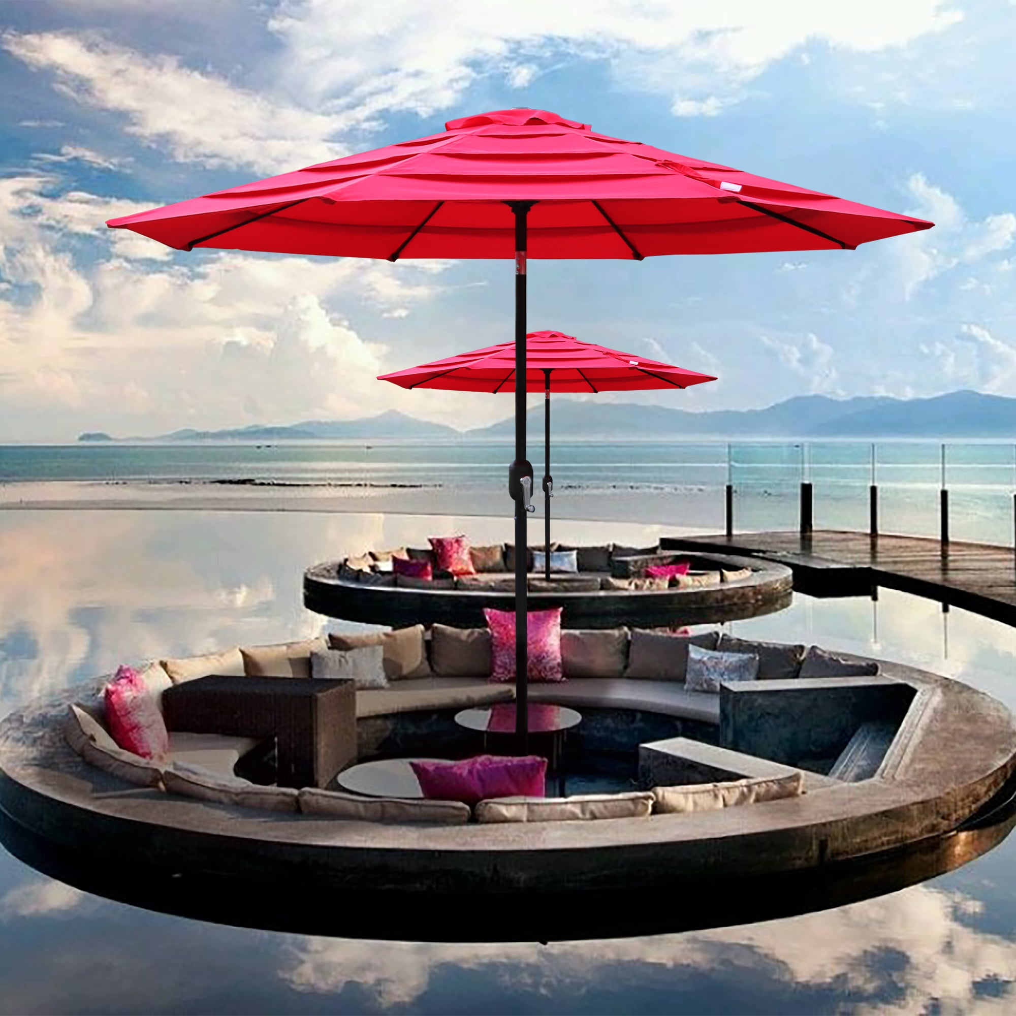 Abble 9FT 4 TIER FASHION UMBRELLA RED