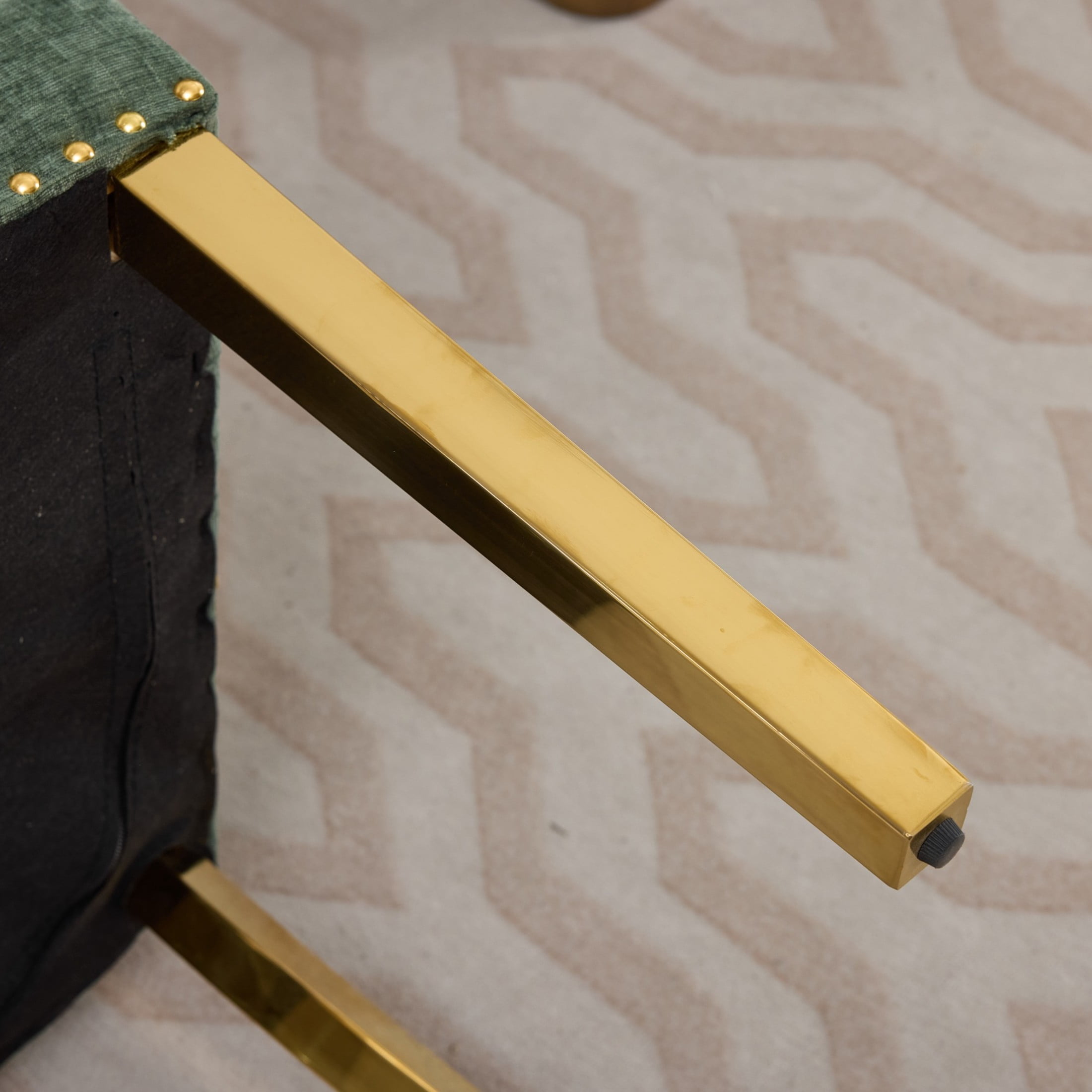 GDF Studio Upholstered Dining Chair with Button-Tufted Back, Nailhead Trim, Stainless Steel Legs, Olive Green