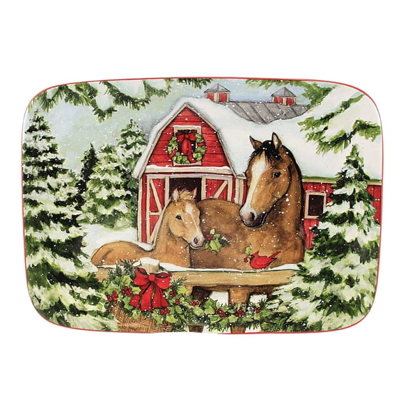 Certified International Homestead Christmas Rectangular Platter 14in x 10in, Multicolor
