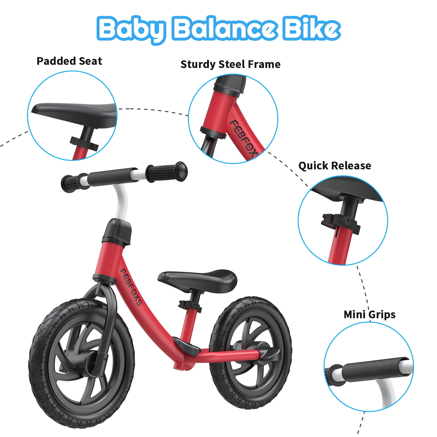 FEBFOXS Toddler Balance Bike, No Pedal Beginner Kids Balance Bike with Adjustable Seat Height, Push Balance Bike for 3-6 Years Old Boys Girls