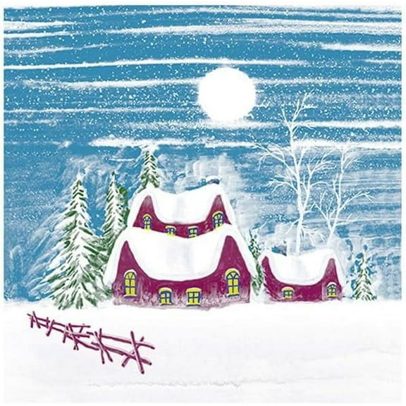 Disposable Christmas Lunch Napkins - 6.5 x 6.5" Snowy House Design, Single Use Guest Towels, Soft, Hand Towel, Merry Christmas, New Years, Party, Holidays, Tablesetting (240)