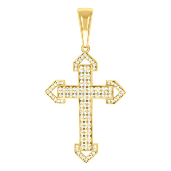 925 Sterling Silver Yellow tone Men Cubic Zirconia Cross Religious Charm Pendant 57.3x29.8mm Wide Necklace for Men