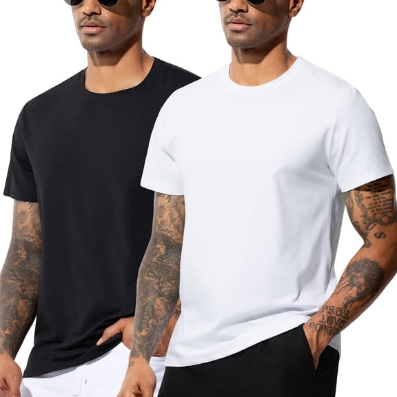 Men's 2 Pack Short Sleeve Active T-Shirts Tagless Quick Dry Tees for Running, Sports, Workout, Gym, Casual
