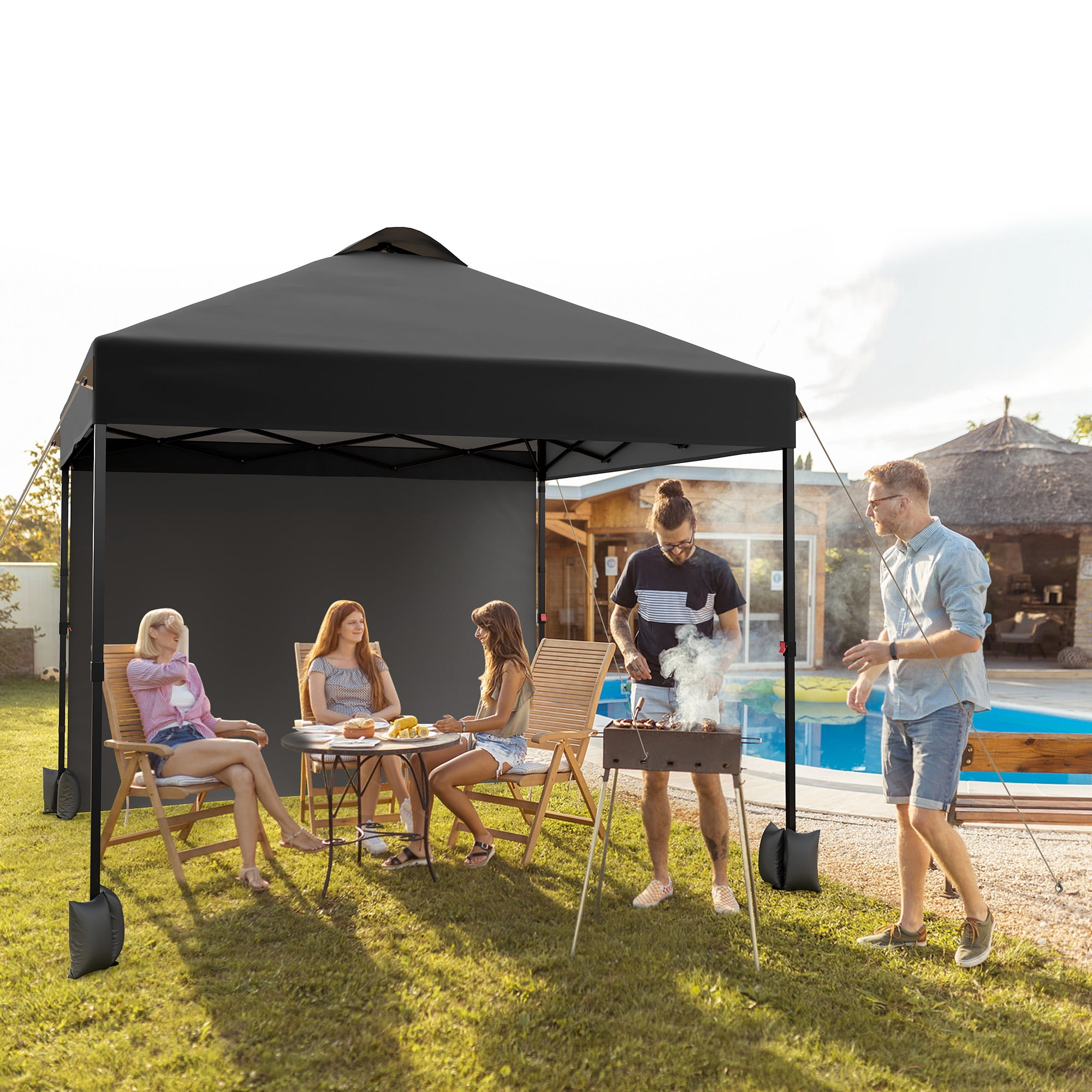 10x10 Pop Up Canopy Tent with 1 Removable Sidewall, Heavy Duty Commercial Instant Shelter with One-Person Setup, 100 Sq Ft Shade for Outdoor Events, Camping, Farmers Market