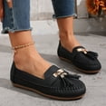 thumbnail image 3 of Loafers for Women Slip On Comfortable Leather Tassel Dress Shoes Non Slip Stitch Low Top Flat Walking Shoes Black Size 8, 3 of 7