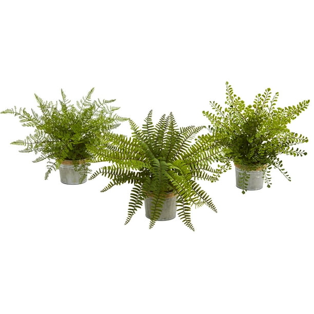 Nearly Natural 14in Artificial Plant Assorted Ferns With Planter Set Of 3 Walmart Com Walmart Com