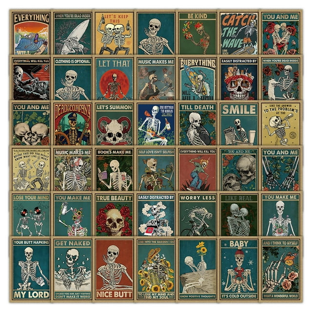 Calcomanías de vinilo impermeables con forma de calavera del tarot, 60 unidades