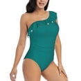 thumbnail image 3 of Easygdp Teal Women's One Shoulder Ruffle Monokini Bathing Suits with Removable Chest Pad, Quick Drying - XX-Large, 3 of 8