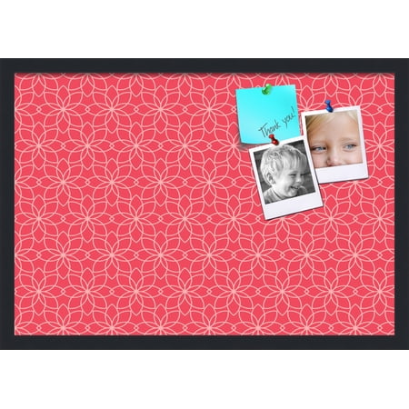 PinPix 26x18 Custom Cork Bulletin Board Floral Pink Poster Board Has a Fabric Style Canvas Finish Framed in Floral Pink by ArtToFrames (PinPix-549)