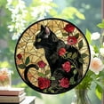 thumbnail image 2 of Roses Black Cat Gothic Stained Glass Sun Catcher, Wall Hanging Colored Decor Room Indoor Window Decor, Halloween, Christmas Hanging Ornament Mother Day, Stained Glass Ornament, 2 of 6
