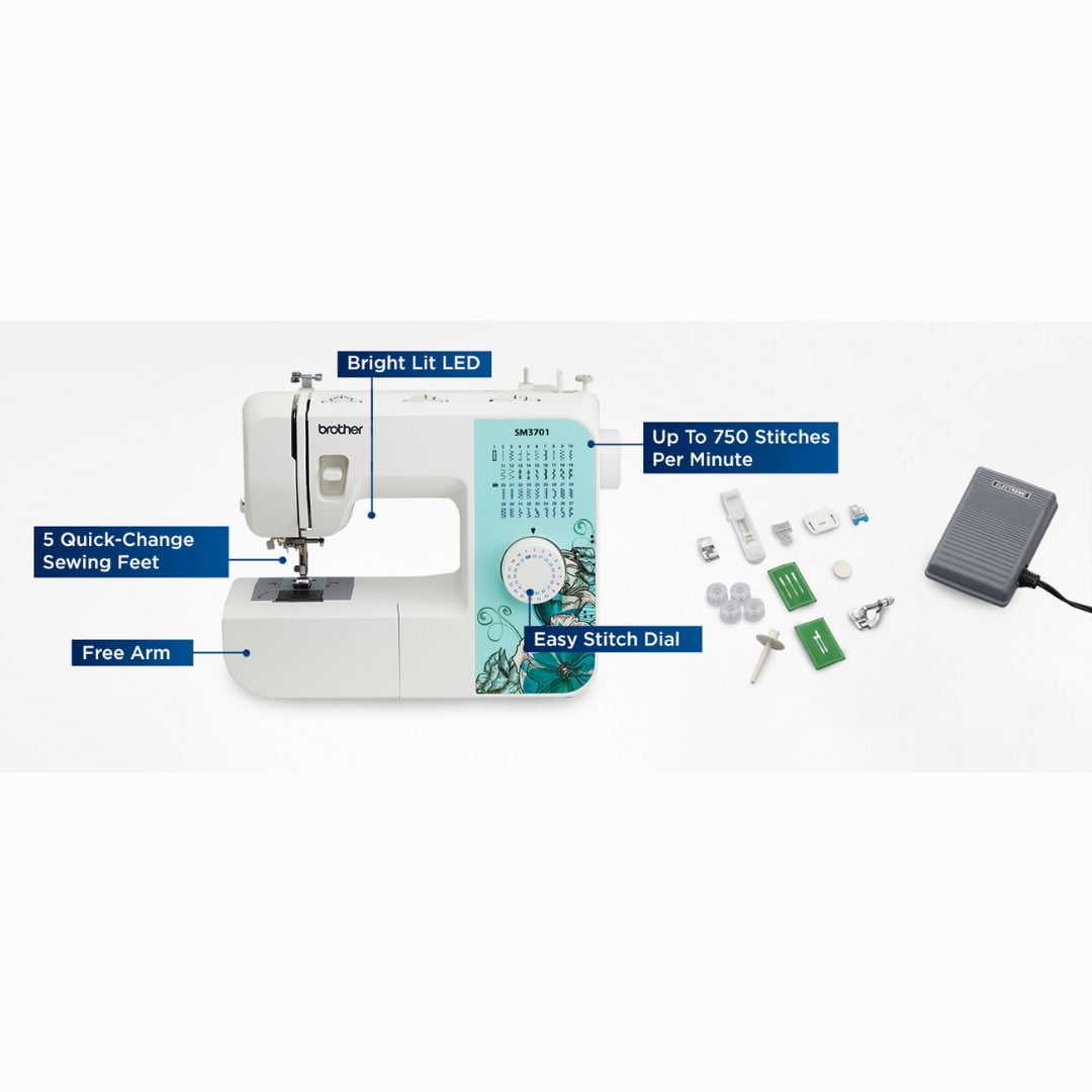 Brother SM3701 37-Stitch Sewing Machine (Multicolor) Bundle with Hard Case