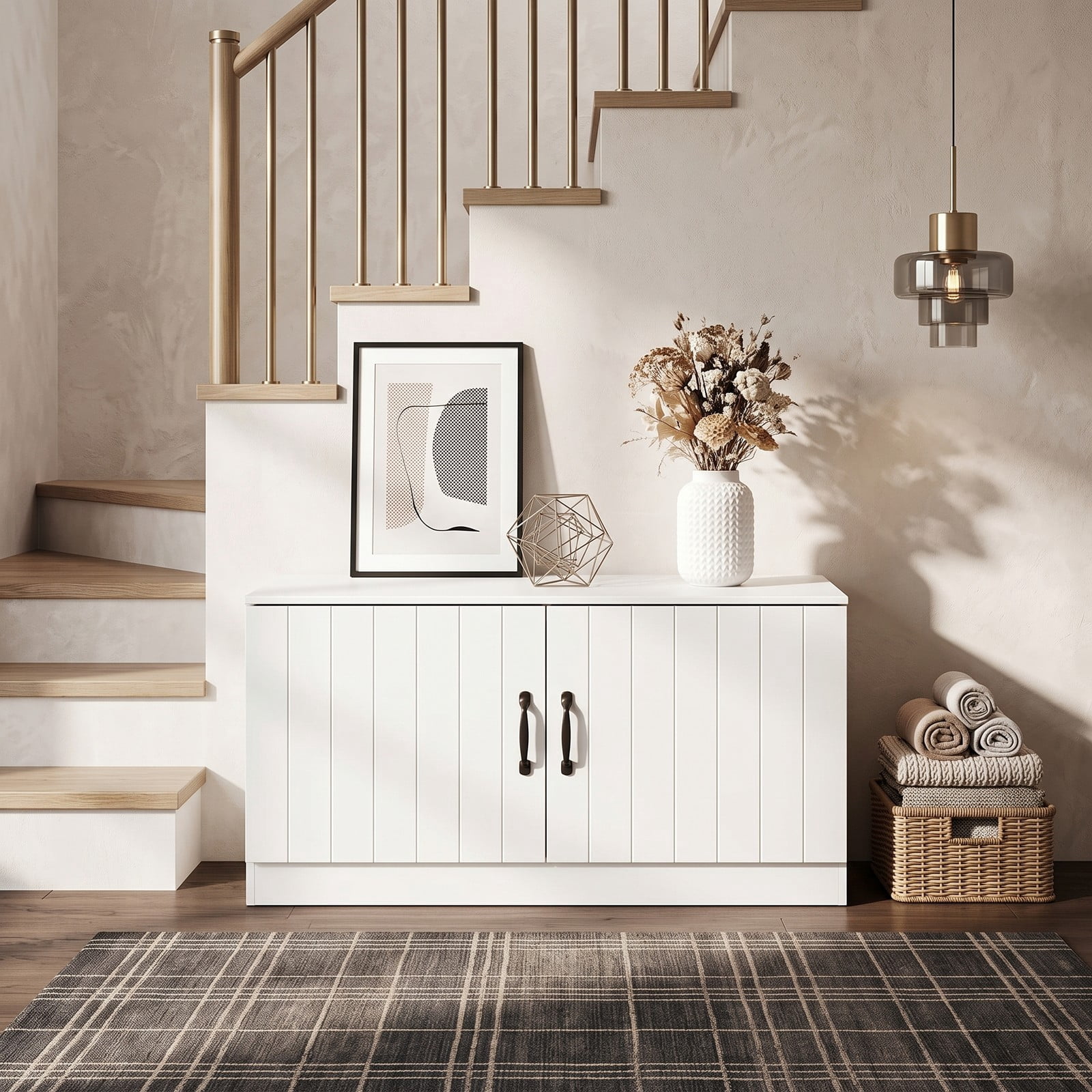 Furnibear 2-Door Shoe Bench Storage Cabinet with Adjustable Shelves and Wide Seat for Entryway Hallway and Bedroom, White